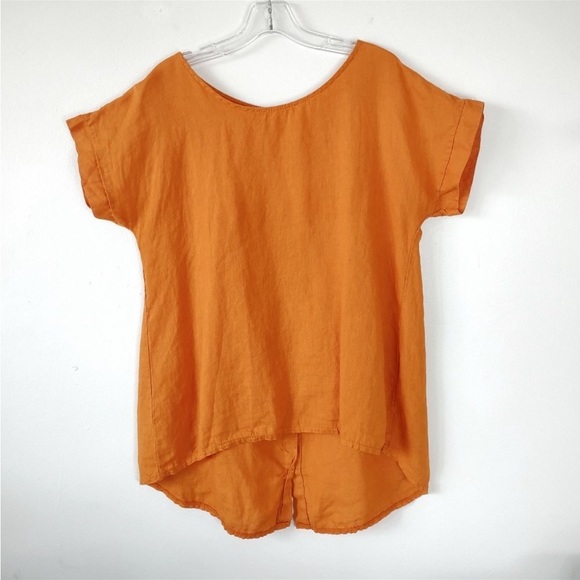 Terzo Millennio S Linen Top SS Short/Long Orange Scoop Neck - Picture 1 of 4